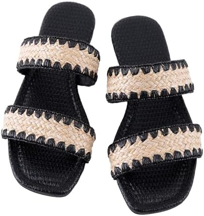 Mtzyoa Women's Sandals Casual Braided Dressy Summer Square Toe Quilted Flat Sandals | Amazon (US)
