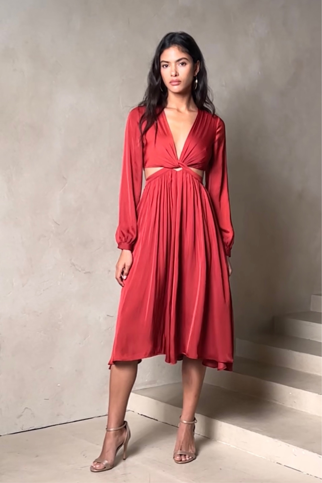 Twist front midi dress. This would be so pretty for a wedding!

#LTKstyletip #LTKsalealert #LTKunder100