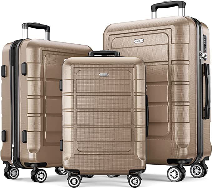 SHOWKOO Luggage Sets Expandable PC+ABS Durable Suitcase Double Wheels TSA Lock 3pcs, Champagne | Amazon (US)