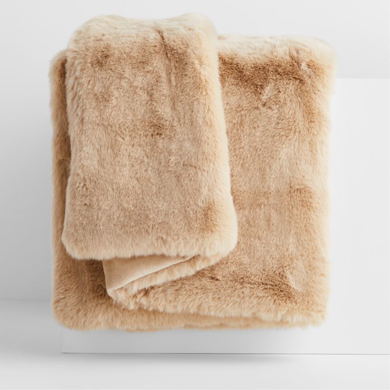 Ginger Beige Faux Fur 70"x55" Throw Blanket | Crate & Barrel