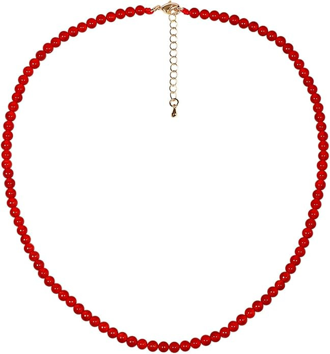 Simple Choker Necklace for Women Real Stone and Crystals Necklaces 4mm Beaded Choker Jewelry Medi... | Amazon (US)