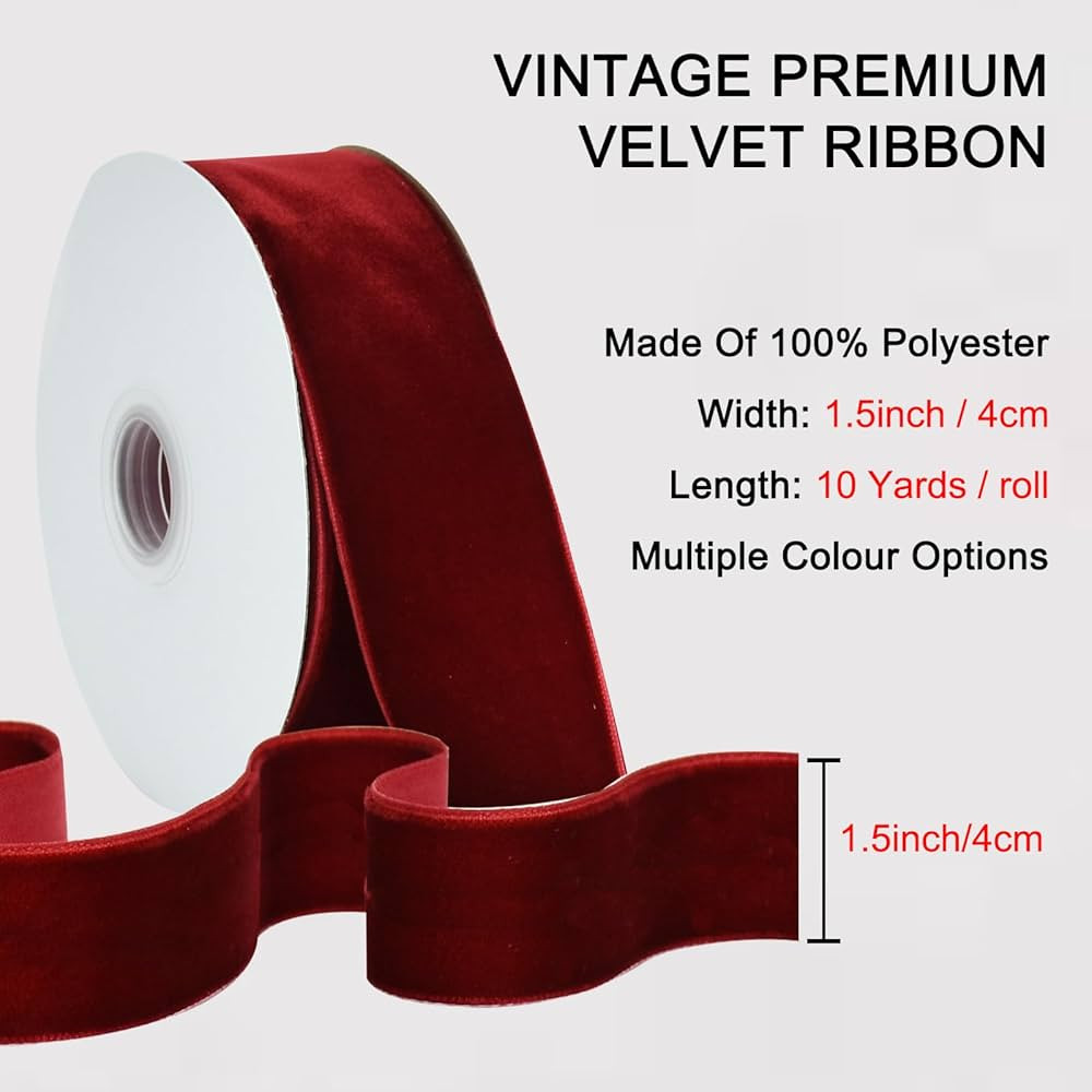 TONIFUL Burgundy Velvet Ribbon 1-1/2 Inch x 10yds, Vintage Velvet Ribbons, for Christmas Wreath D... | Amazon (US)