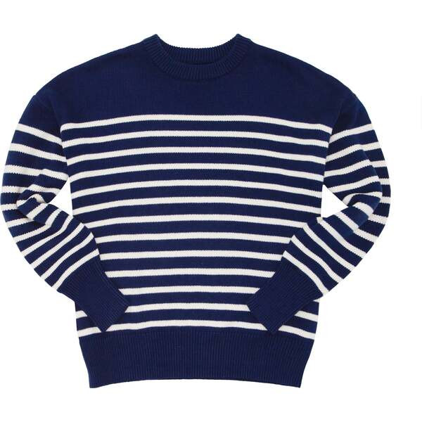 Women's Knit Sweater, Navy/Cream Stripes | Maisonette