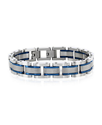 Metallo Stainless Steel Textured Blue and Silver Link Bracelet - Macy's | Macy's