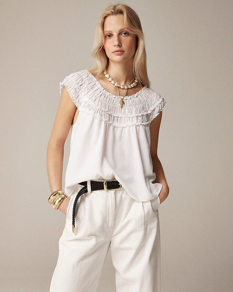 Smocked cap-sleeve top in cotton voile | J. Crew US