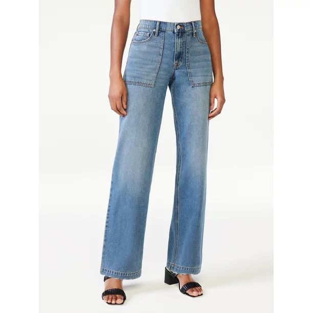 Scoop Women's Low Rise Wide Leg Ripped Jeans | Walmart (US)