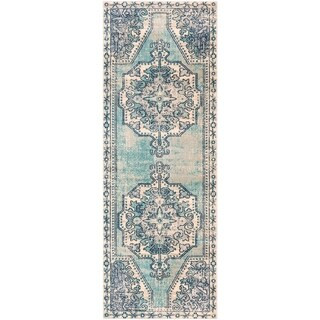 Lleucu Distressed Persian Area Rug (2'11" x 7'10" Runner - Teal) | Bed Bath & Beyond