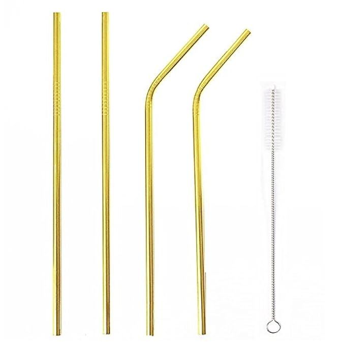 4 Pack Gold Stainless Steel Straws 8.5'' Long Reusable Drinking Straws for 20oz Tumblers Cold Bevera | Amazon (US)