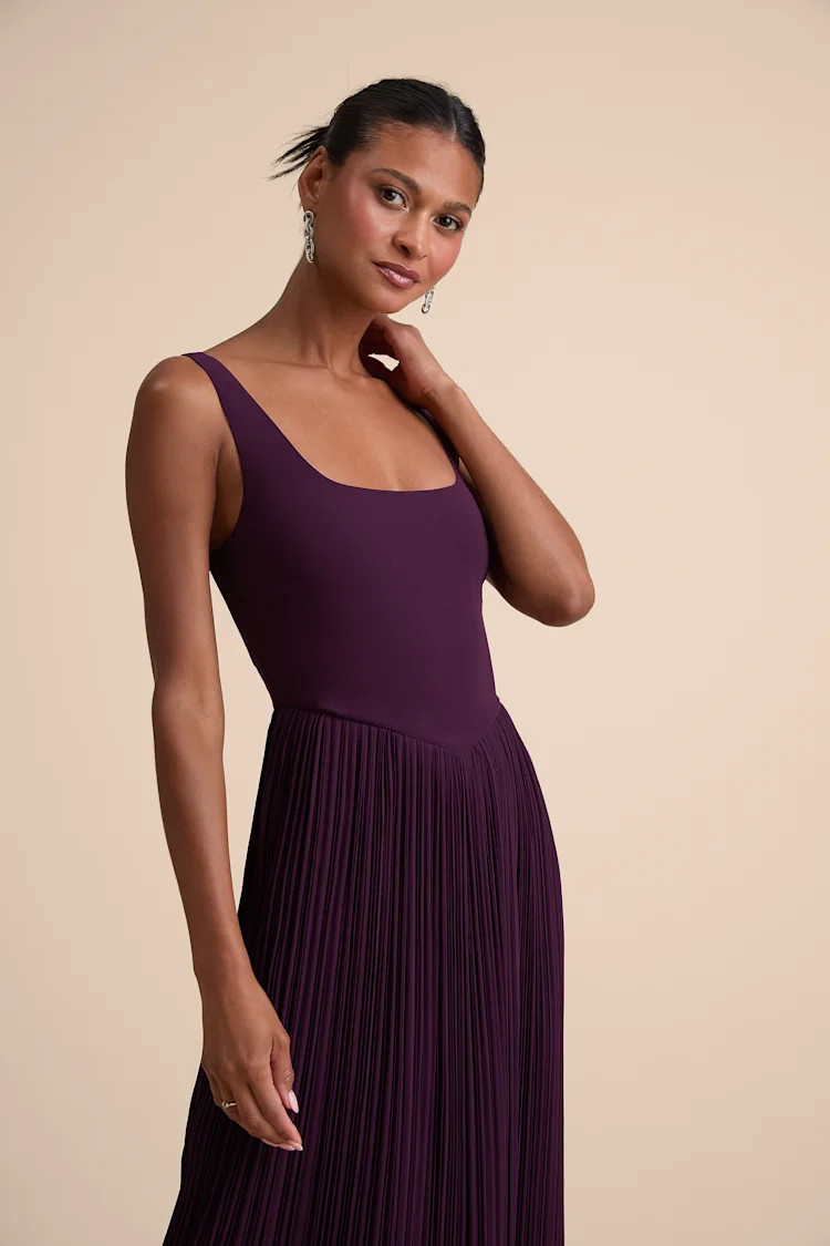 Naroah Plum Purple Square Neck Pleated Maxi Dress | Lulus