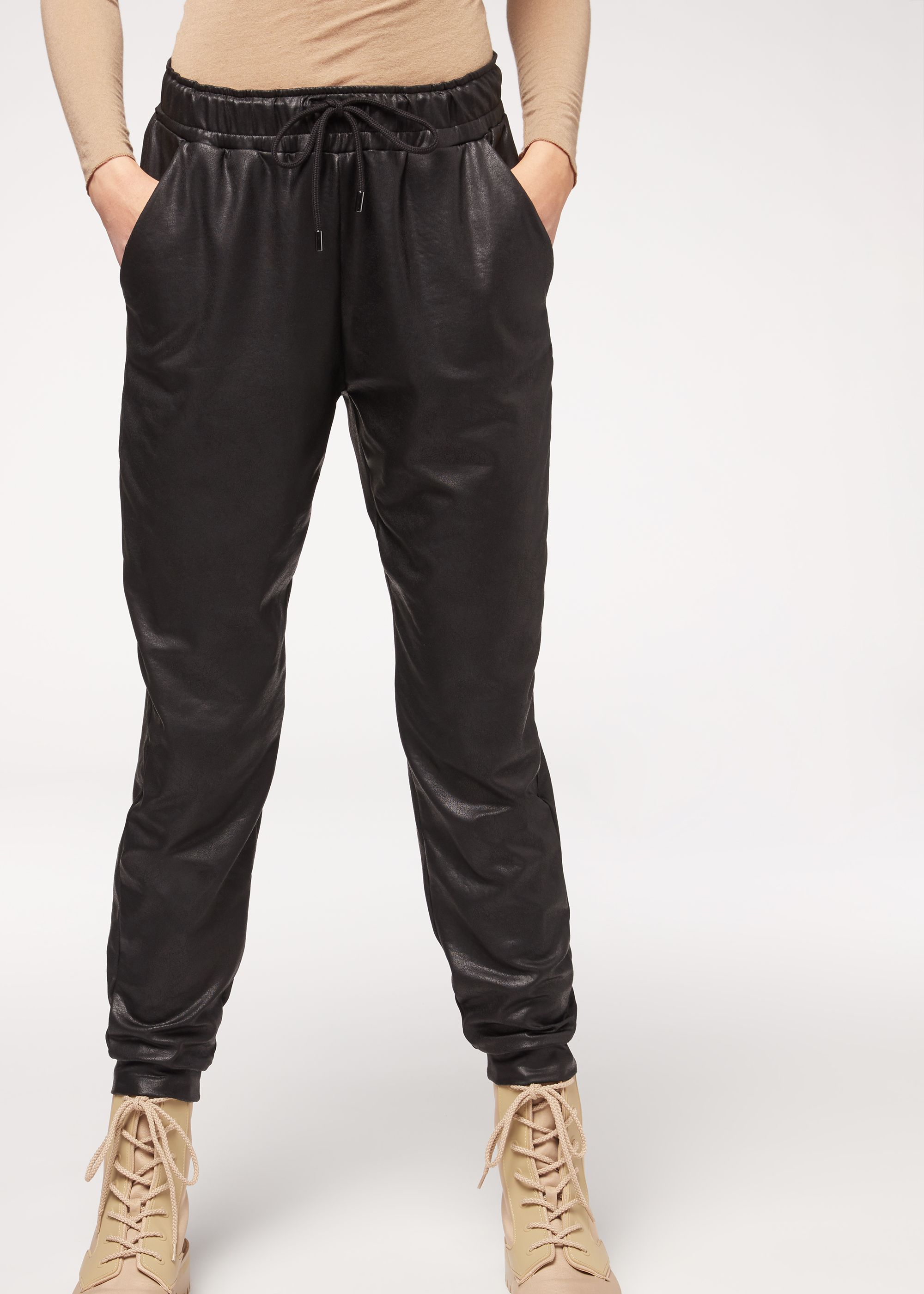 Leather Effect Thermal Joggers - Calzedonia | Calzedonia US