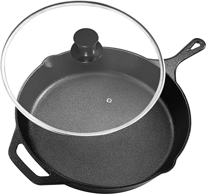 Utopia Kitchen 12 inch Pre-Seasoned Cast Iron Skillet With Lid - Frying Pan - Cast Iron Pan - Saf... | Amazon (US)