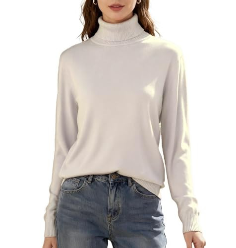 SANGTREE Women's Turtleneck Sweater Long Sleeve Knitted Pullover Sweater Beige, 2XL | Amazon (US)