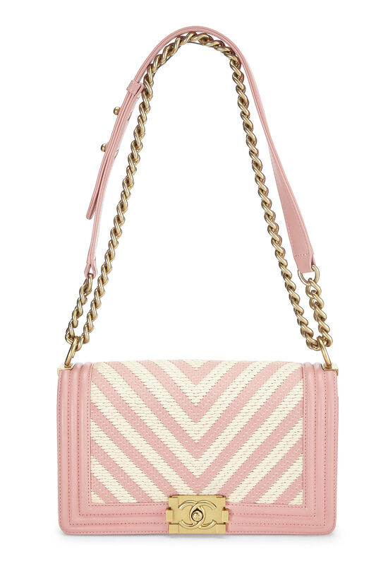 Pre-Owned Pink & White Woven Chevron Boy Bag Medium Q6BFOFCFP7001 | What Goes Around Comes Around