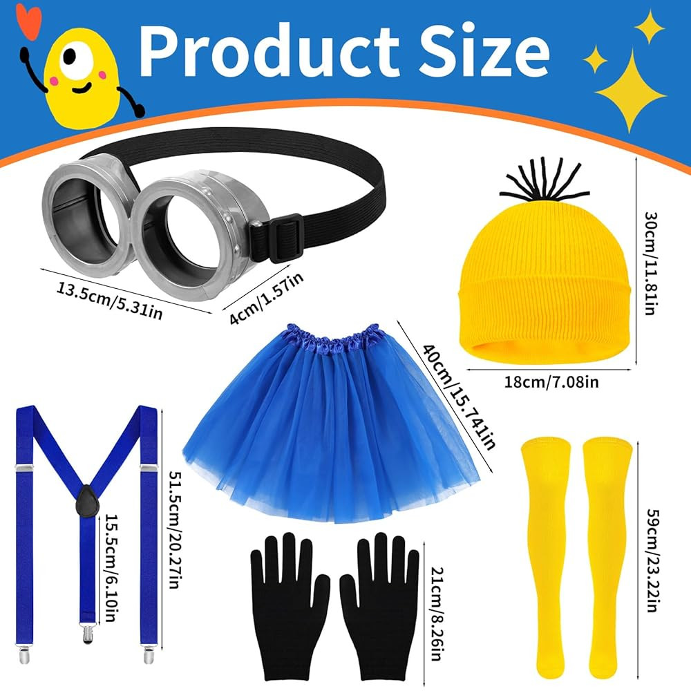 Halloween Costume Accessories Set Adult Women Goggles/Yellow Beanie/Blue Skirt/Suspenders/Gloves/... | Amazon (US)