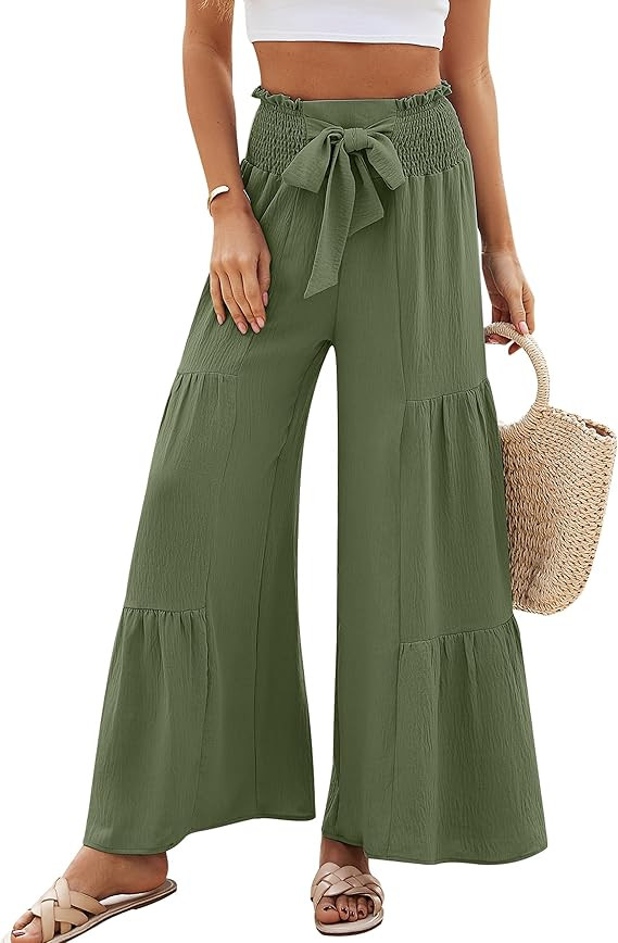Blooming Jelly Women Linen Pants Summer Vacation Outfits Wide Leg High Waisted Pants Palazzo Flow... | Amazon (US)