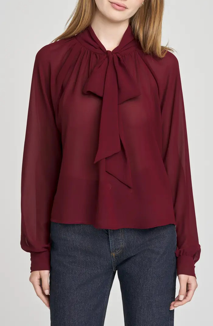 WAYF x Sara Walker Bow Georgette Blouse | Nordstrom | Nordstrom
