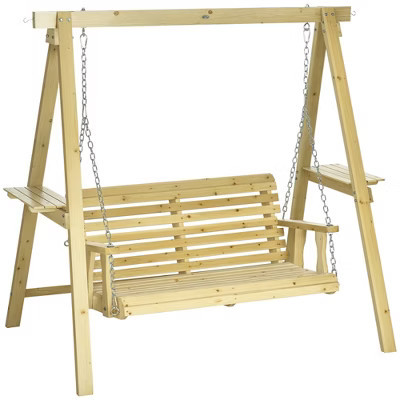 2-Seat orch Swing with Standen Patio Swing Chair with Side Tables and Metal Chains, Outdoor Hanging Bench for Garden, Poolside | Target