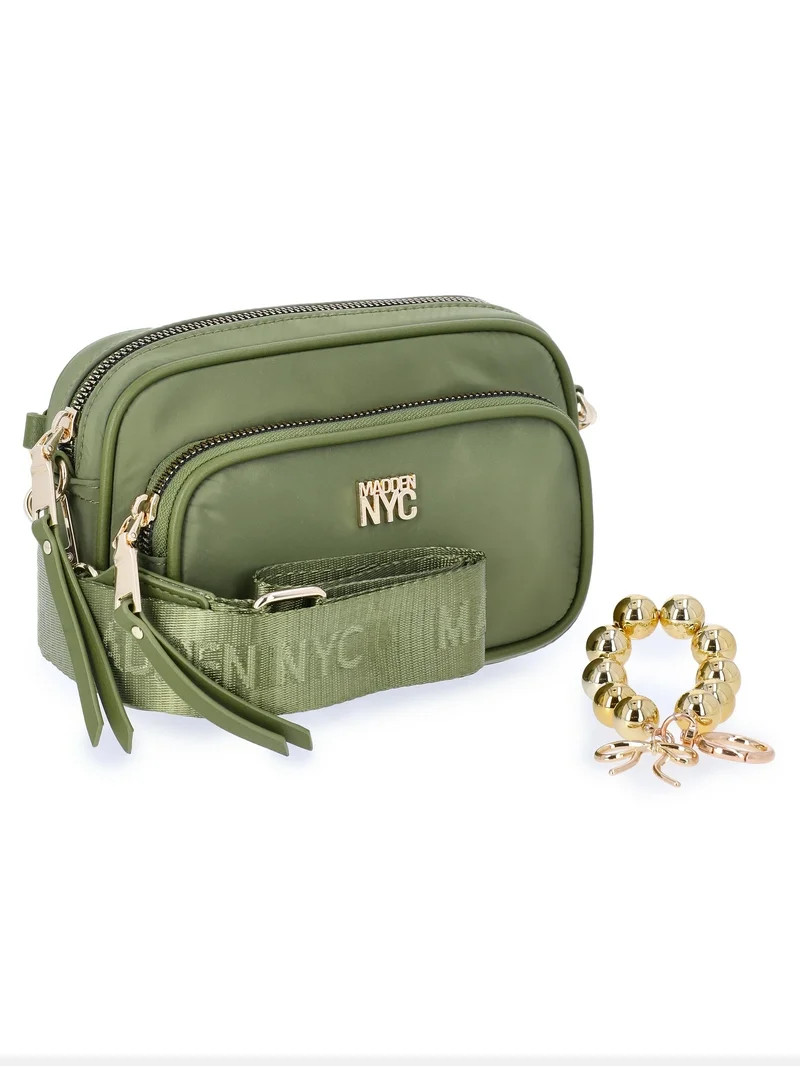 Madden NYC Women's Nylon Camera Handbag with Charm Keychain, Olive Nylon | Walmart (US)