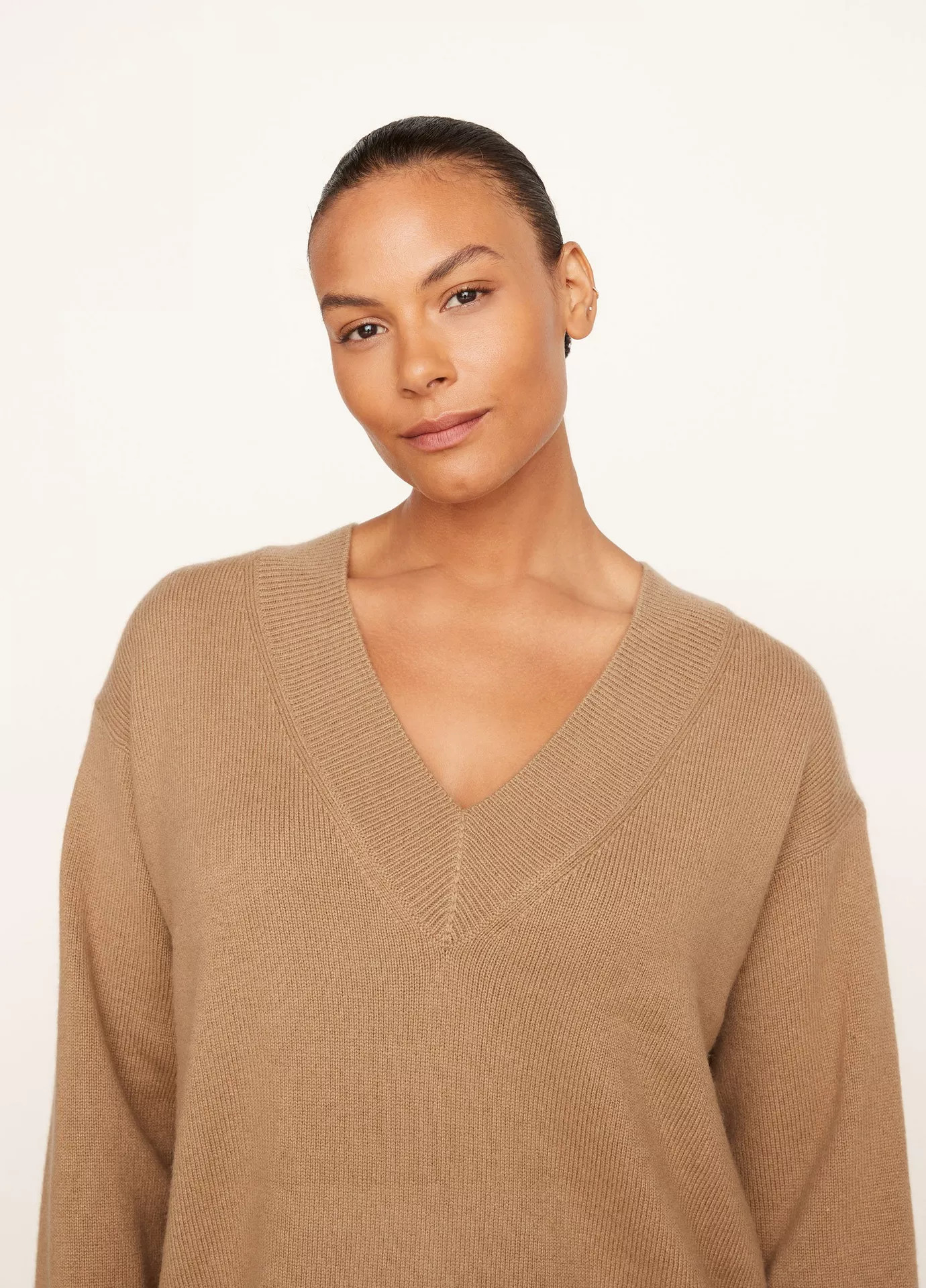 Wool and Cashmere Rib Trim V-Neck Sweater | Vince LLC