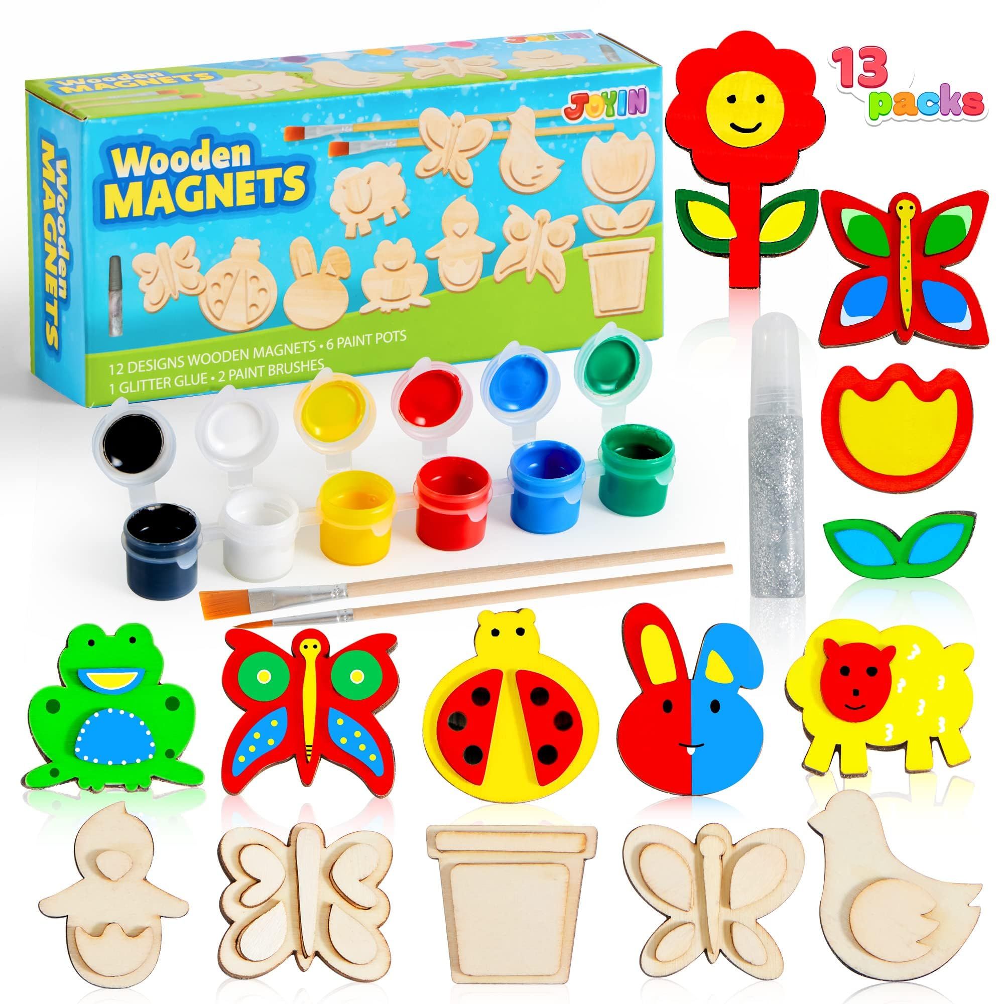 JOYIN 12 Wooden Magnet Creativity Arts & Crafts Painting Kit for Kids, Decorate Your Own Painting... | Amazon (US)