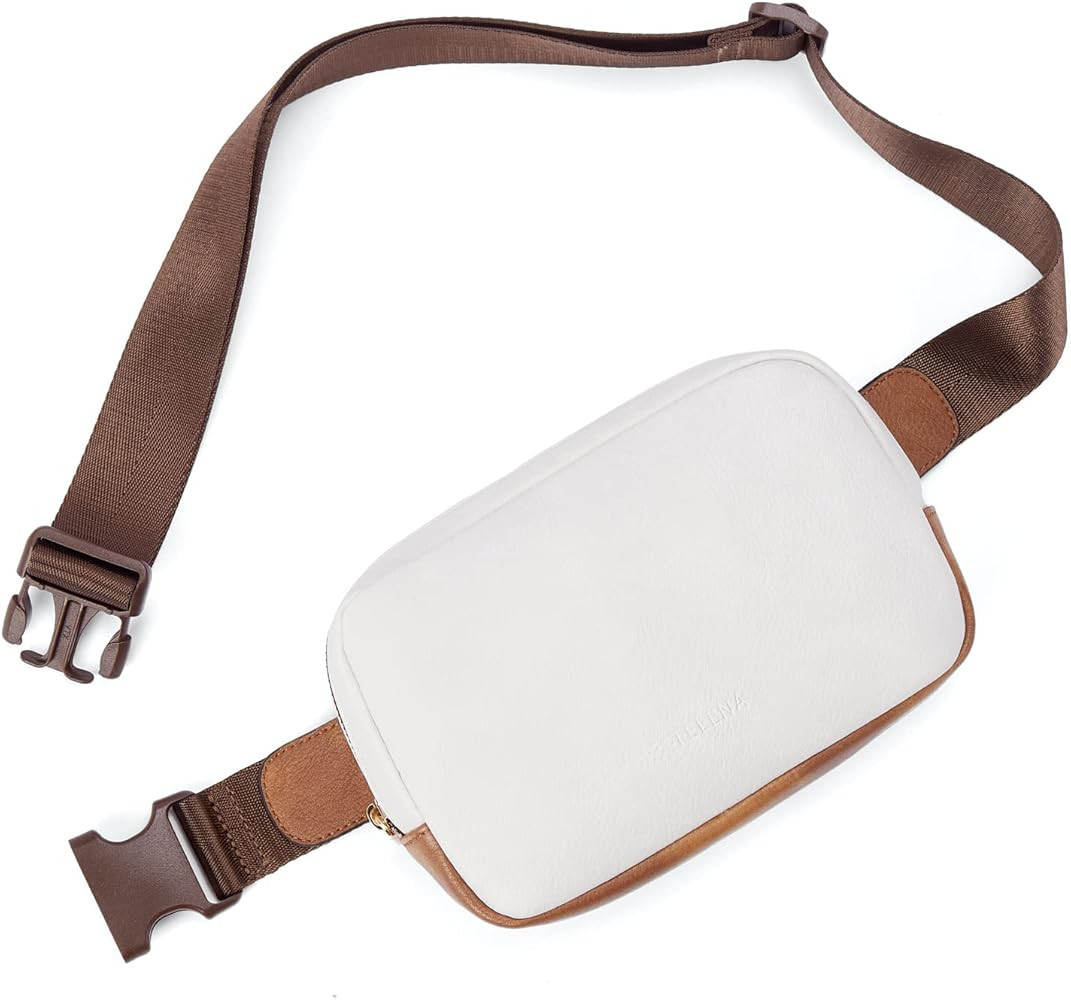 Telena Leather Belt Bag for Women Fashionable Fanny Packs Cross Body Bag Waist Pack Beige Brown | Amazon (US)
