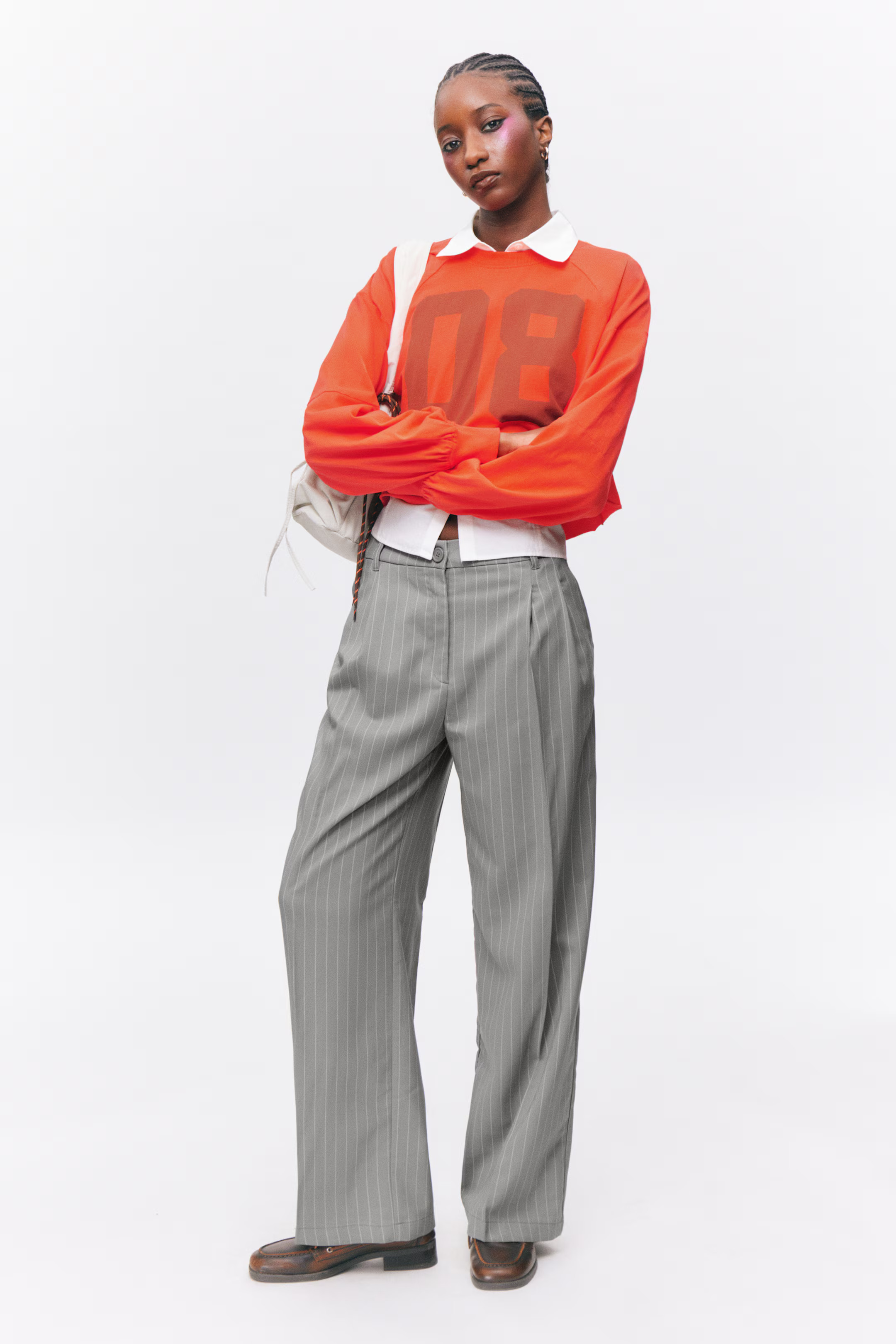 Hose mit weitem Bein - Grau gestreift - Ladies | H&M AT | H&M (DE, AT, CH, NL, FI)
