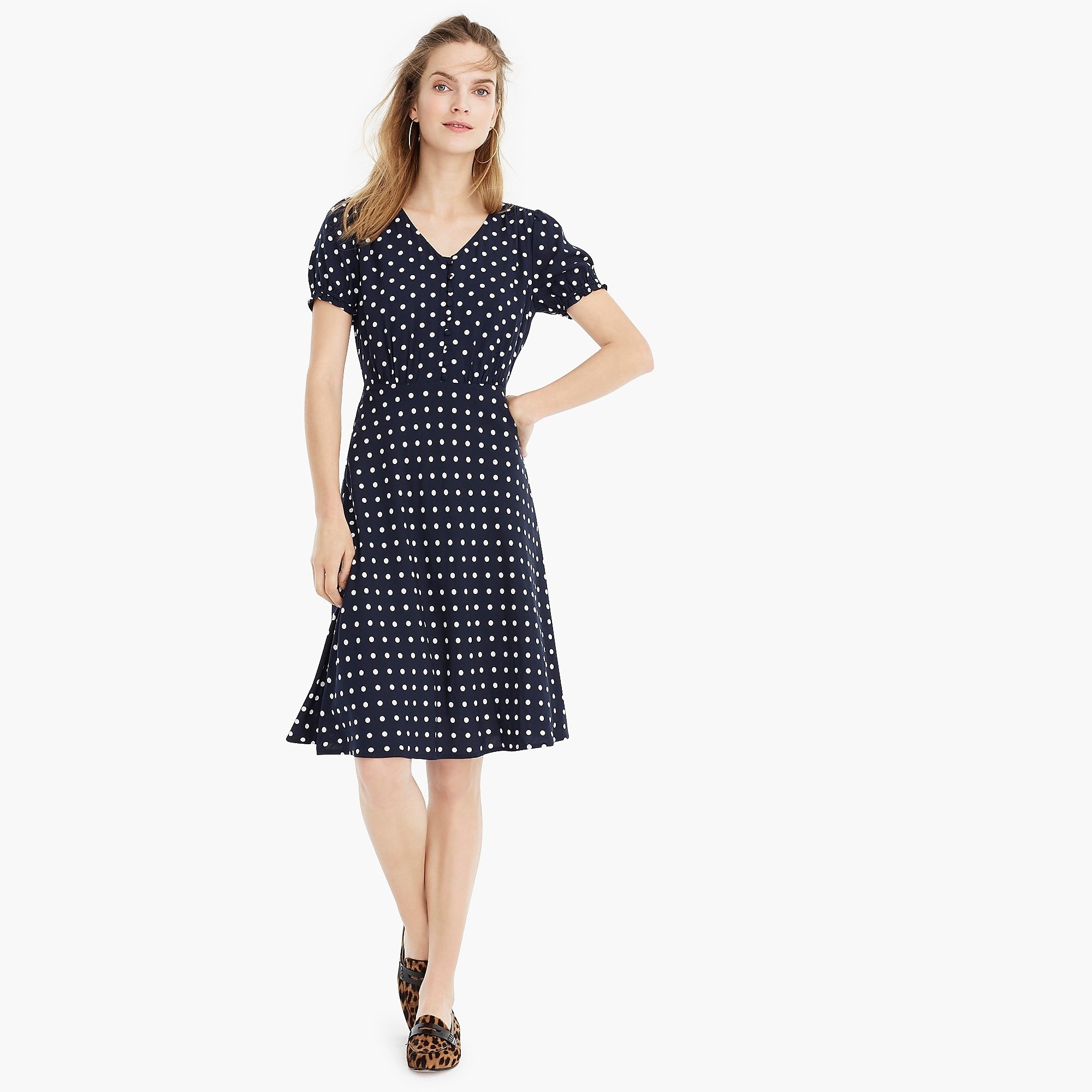 Short-sleeve dress in polka-dot print | J. Crew US