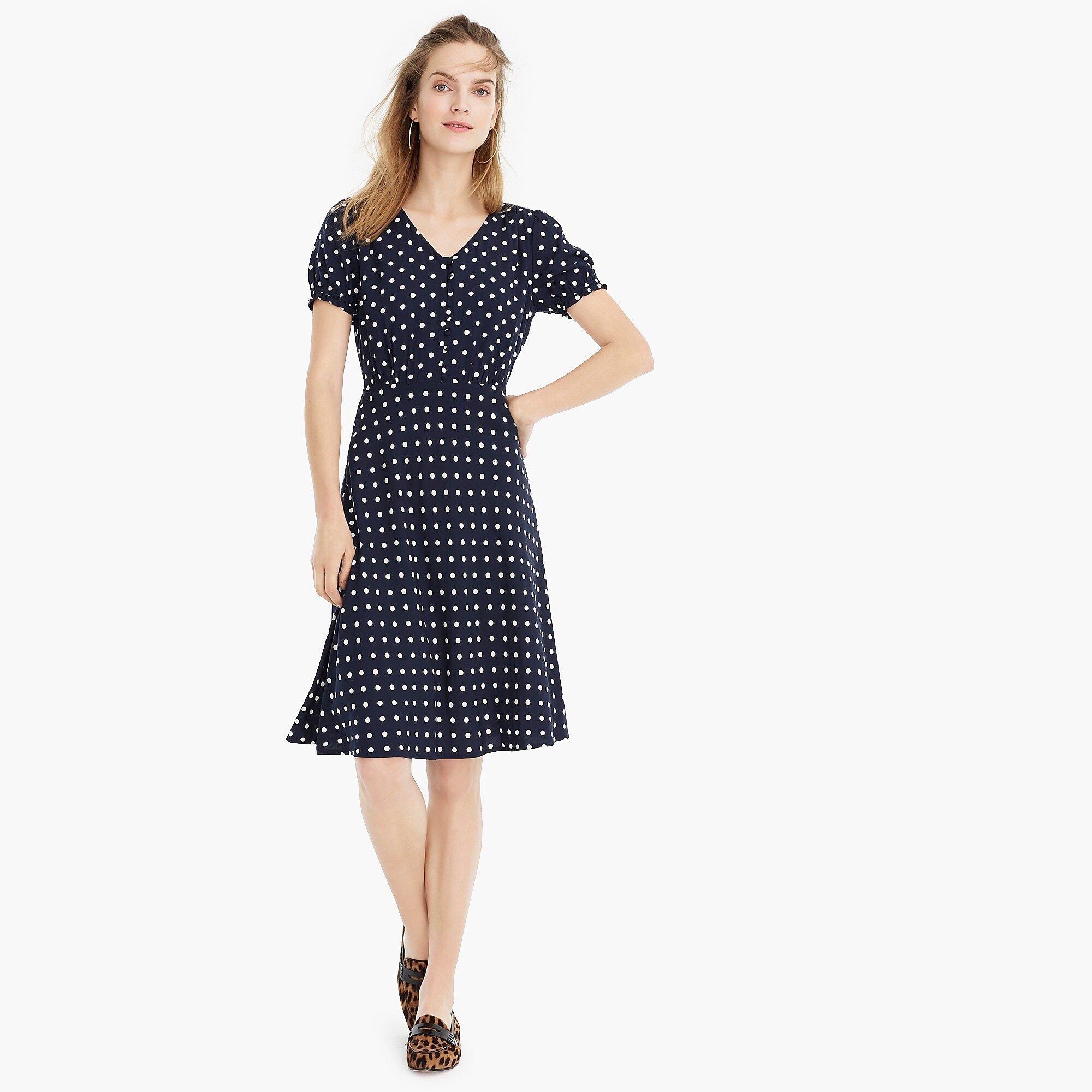 Short-sleeve dress in polka-dot print | J.Crew US