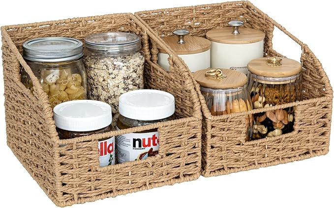 StorageWorks Round Paper Rope Storage Baskets with Built-in Handles, Hand Woven Baskets for Organ... | Amazon (US)