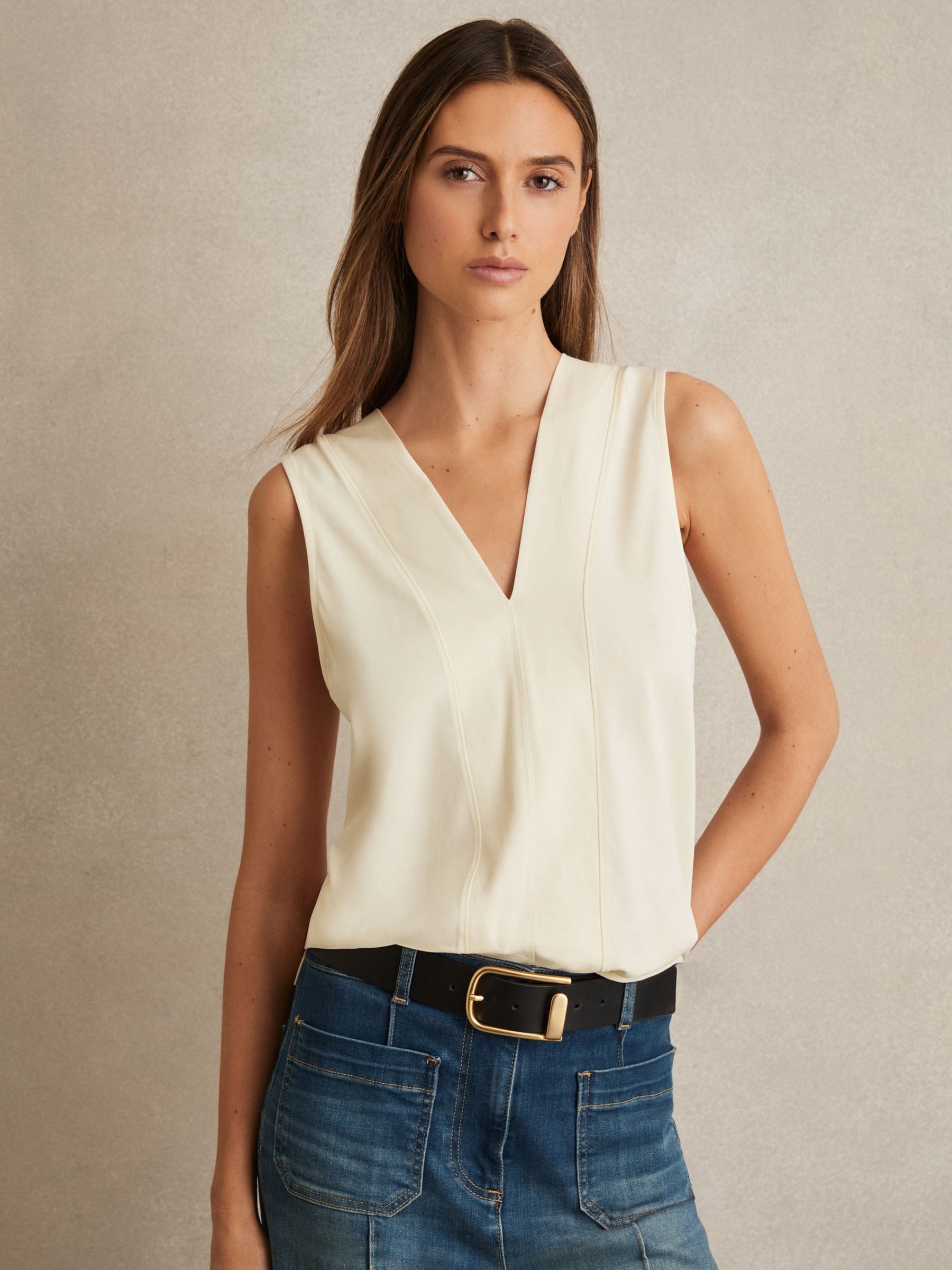 Reiss V-Neck Shell Top in Ivory - REISS | Reiss UK