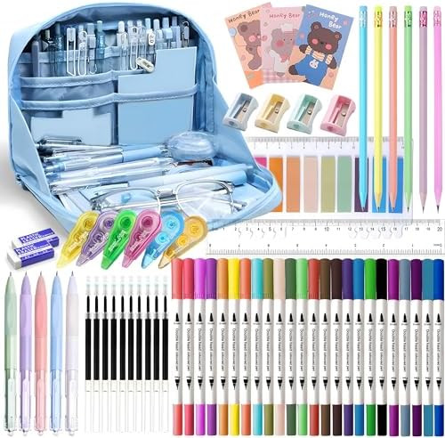 56 PCS Aesthetic School Supplies with Large Pencil Case, 24 Double Brush Marker Pens, 5 Black Ink... | Amazon (US)