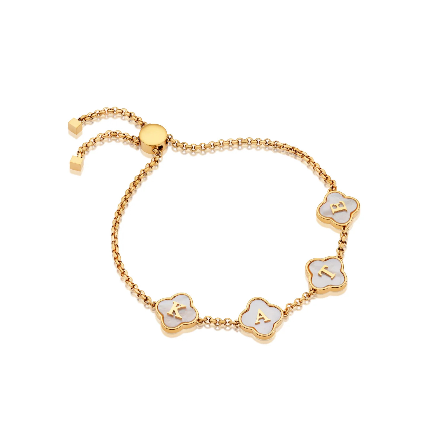 Pearl Clover Custom Name Bracelet (Gold) | Abbott Lyon