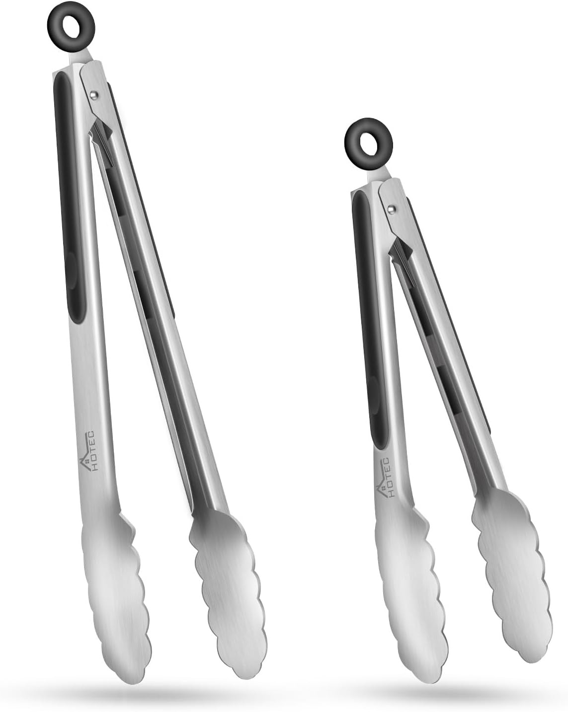 Hotec Stainless Steel Kitchen Tongs Set of 2 - 9" and 12", Locking Metal Food Tongs Non-Slip Grip | Amazon (US)