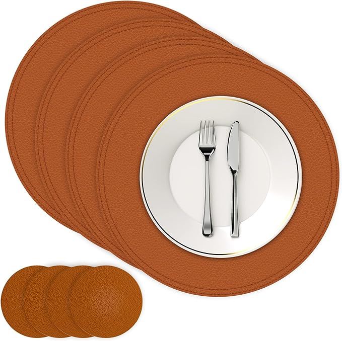 Punkspace Round Placemats Faux Leather Placemats and Coasters for Kitchen Table and Dining Room,D... | Amazon (US)