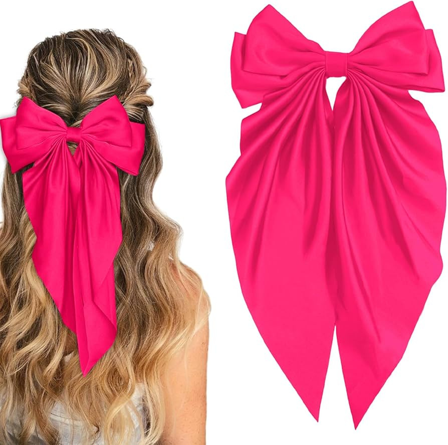 Ribbon Hair Clip Barrettes for Women and Girls - Pink Satin Hair Bows and Accessories, Christmas ... | Amazon (US)