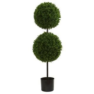 Nearly Natural 3.5 in. UV Resistant Indoor/Outdoor Boxwood Double Ball Artificial Topiary Tree 54... | The Home Depot