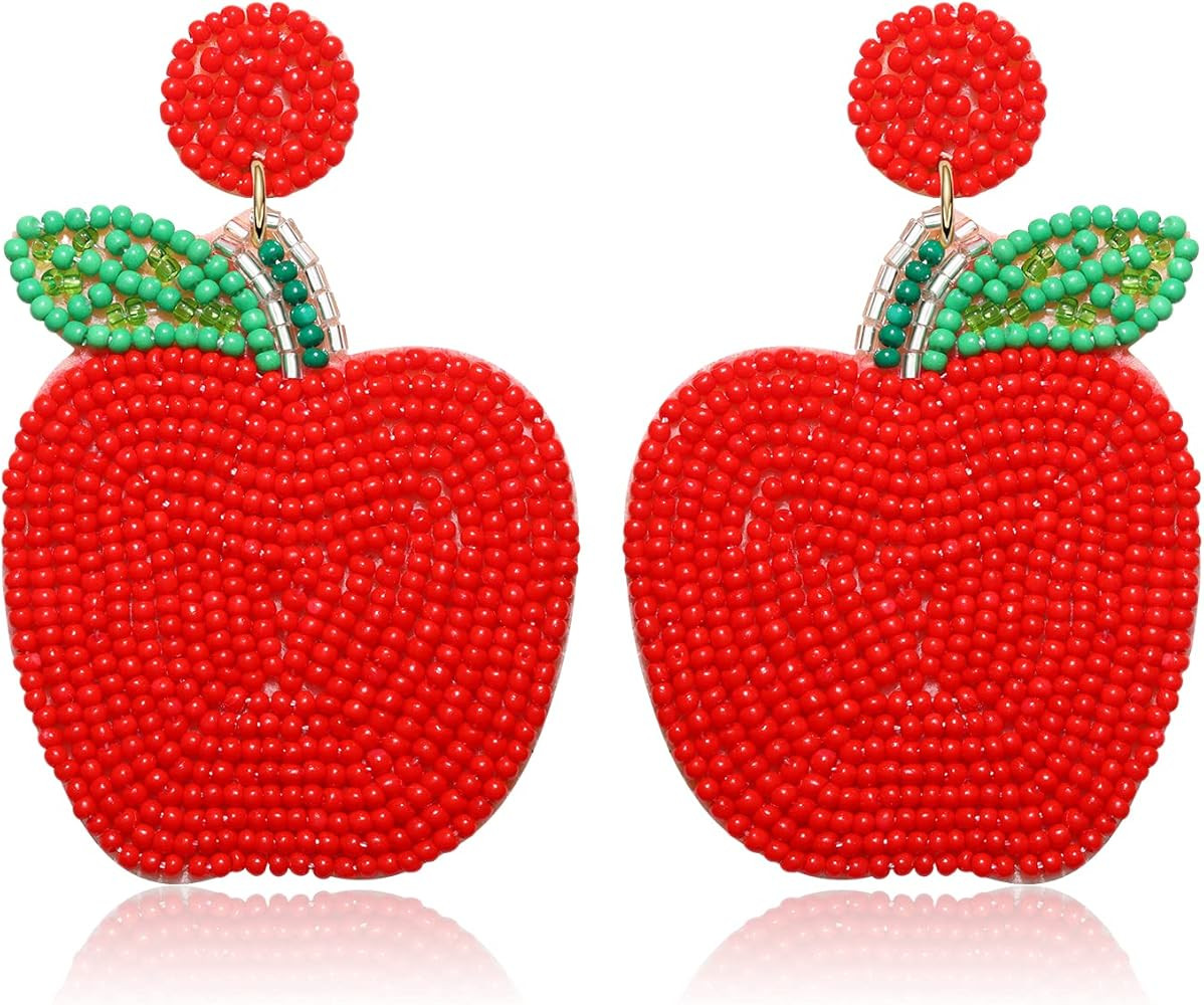 Beaded Earrings HandmadeTeacher Apple Bead Dangling Earrings Funny Fruit Drop Dangle Earrings for... | Amazon (US)