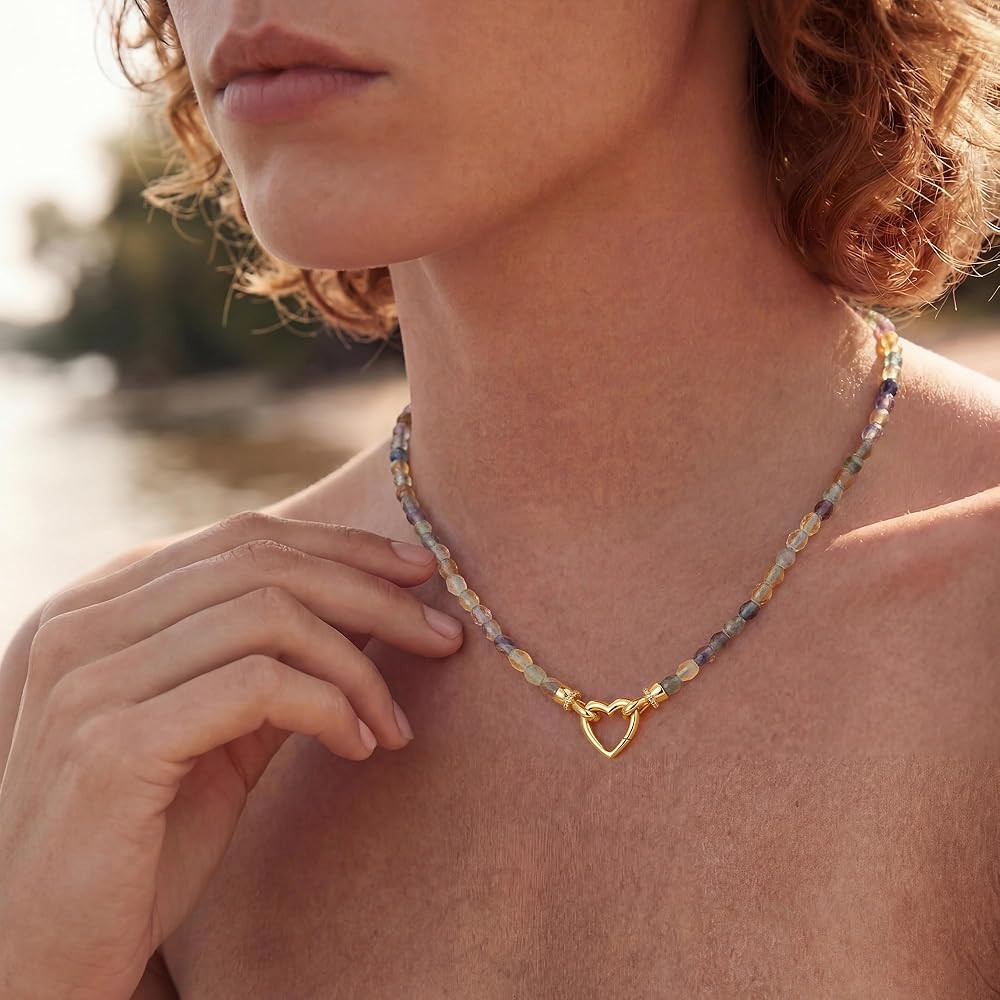 Fettero Beaded Necklaces for Women, Handmade Natural Stone Boho Choker Necklace with 14K Gold Pla... | Amazon (US)