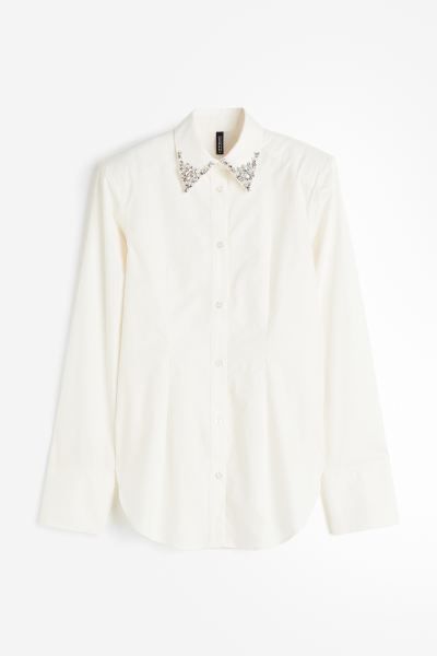 Embellished Poplin Shirt - Cream - Ladies | H&M US | H&M (US + CA)