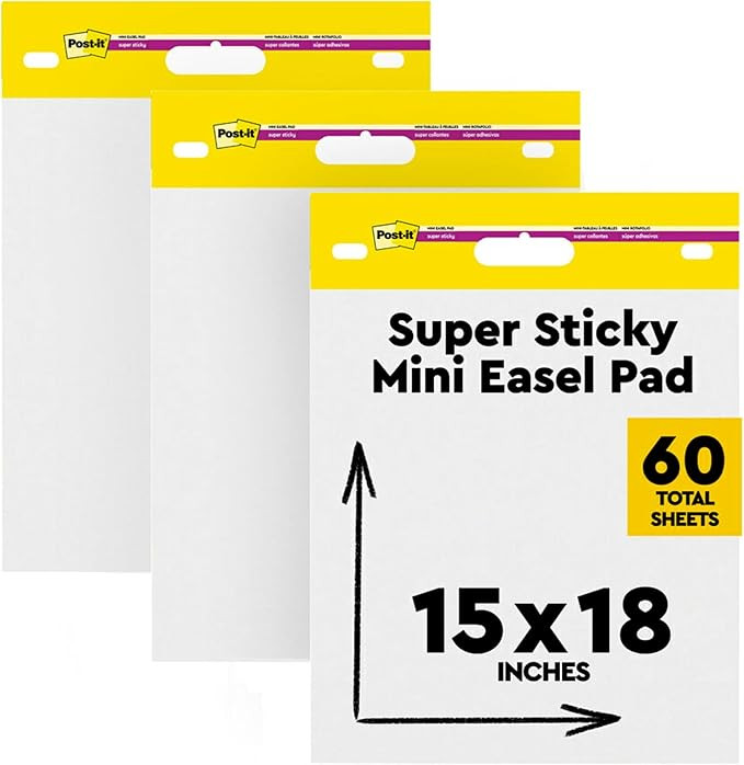 Post-it Self-Stick Mini Easel Pad, 15 in x 18 in, 20 Sheets/Pad, 3 Pads, Great for Virtual Teache... | Amazon (US)