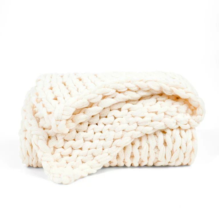 Comfort Canopy - Ivory Oversized Chunky Hand-Knit Throw Blanket | Walmart (US)
