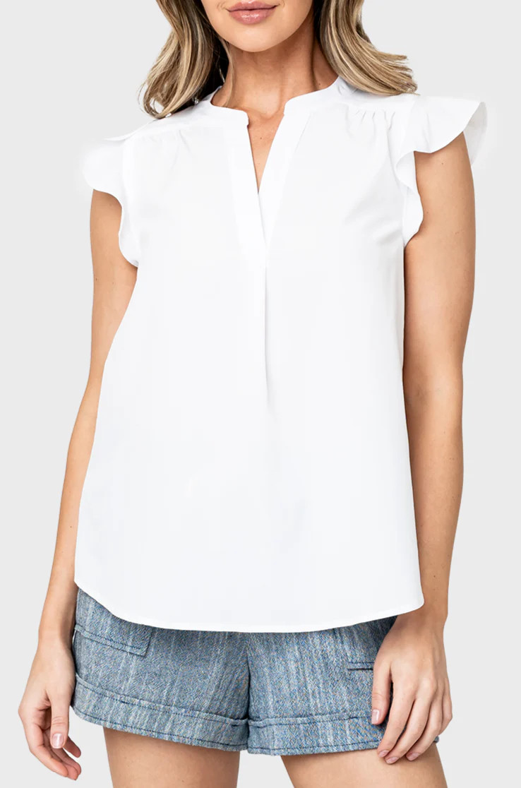 Notch Neck Flutter Sleeve Blouse | Gibson