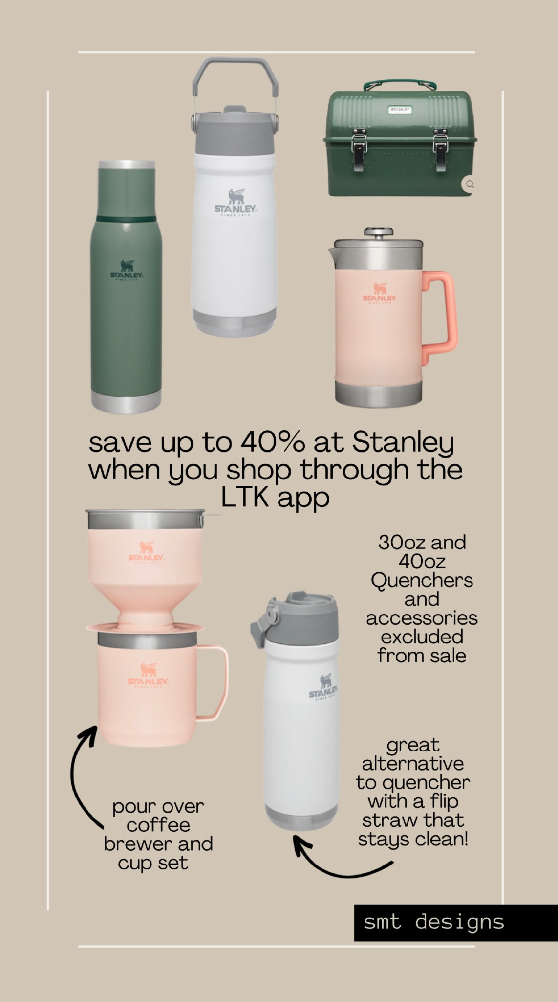 Save 40% at Stanley when you shop through the LTK app

Quencher and accessories are excluded from the sale  

#LTKsalealert #LTKSale #LTKFind