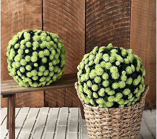 Wicker Park Set of (2) 12" Faux Mum Indoor/Outdoor Garden Spheres - QVC.com | QVC