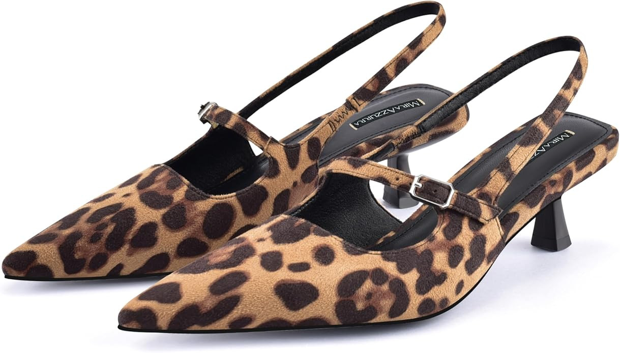 MIRAAZZURRA Slingback Kitten Heels Pumps Pointed Toe Low Heel Slip On Dress Shoes with Buckle Str... | Amazon (US)