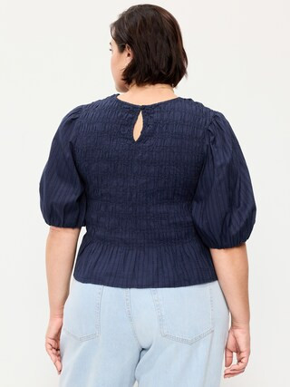 Puff Sleeve Peplum Smocked Top | Old Navy (US)