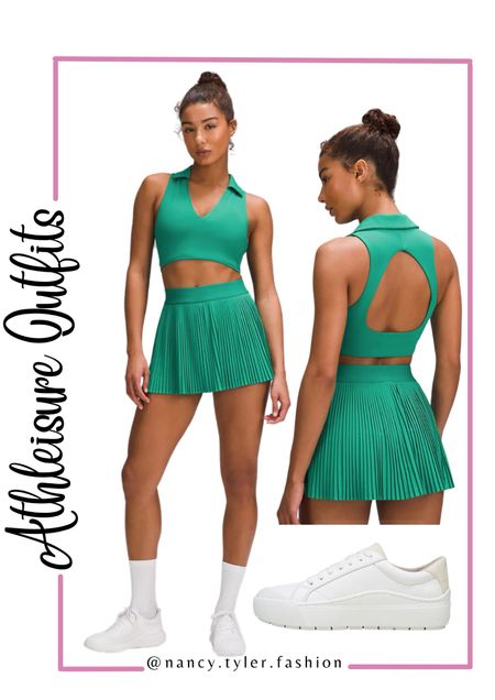 Save or splurge on athleisure outfits with this trendy green color for spring. 💚 Affordable outfits linked to this! Pickleball outfits, tennis outfits, athleisure outfits, tennis skirts, pleated skirts, green athleisure outfits   

#LTKfitness #LTKshoecrush #LTKActive