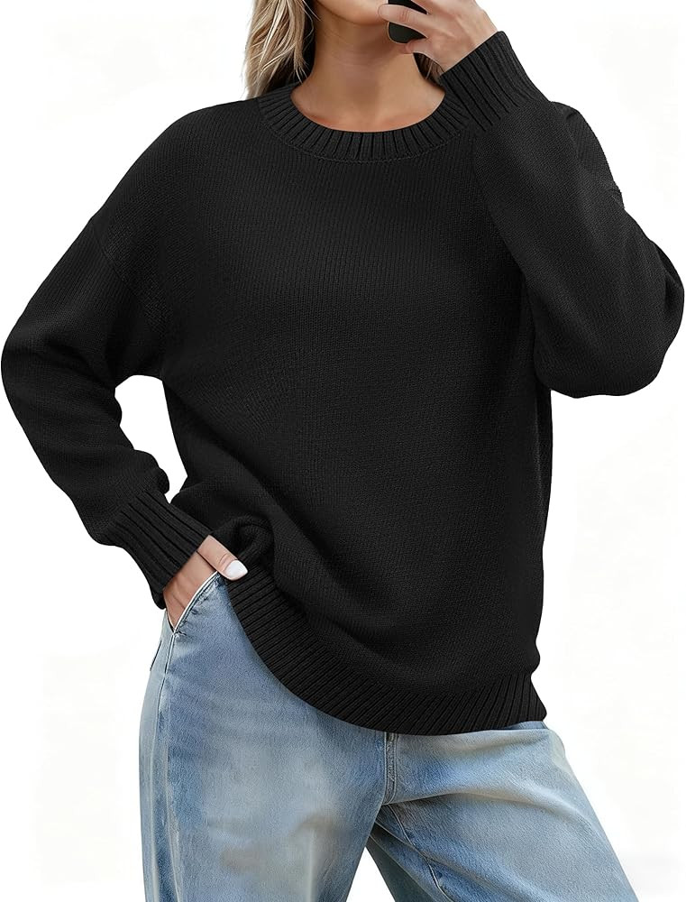 Zeagoo Fall Sweaters for Women 2026 Long Sleeve Crewneck Ribbed Knit Pullover Sweater Loose Fit B... | Amazon (US)