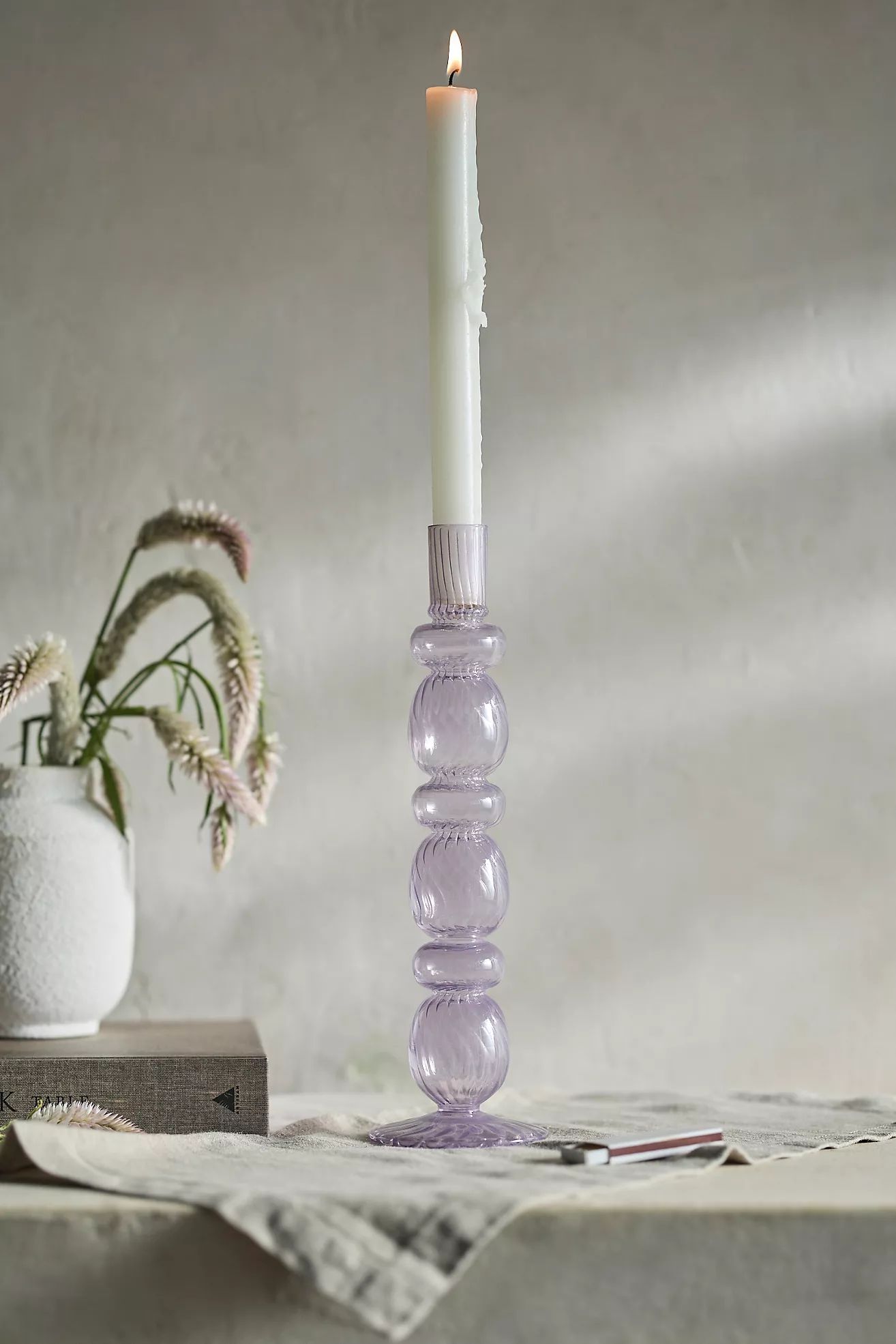 Ridged Glass Candlestick, Lilac | Anthropologie (US)