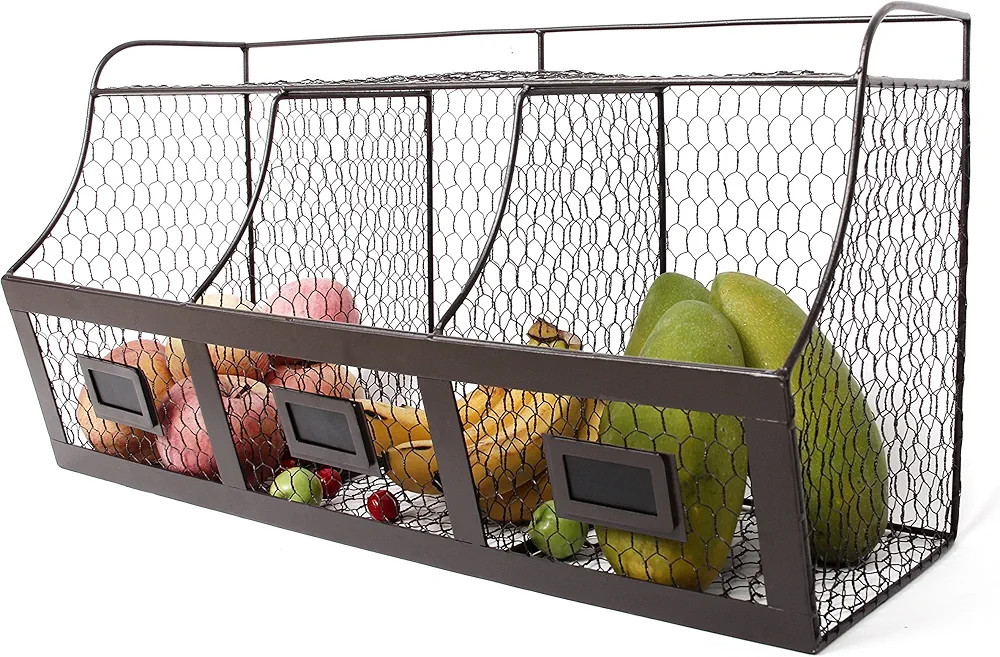 VERGOODR Large Rustic Wall Mounted Brown Metal Wire Hanging Fruit Basket，Storage Organizer for ... | Amazon (US)